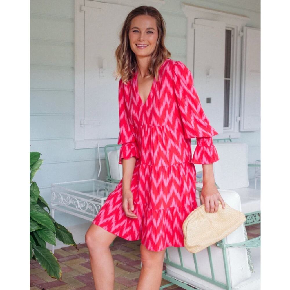 POMANDER PLACE Hot Pink Ikat Kenzo Dress Size Small